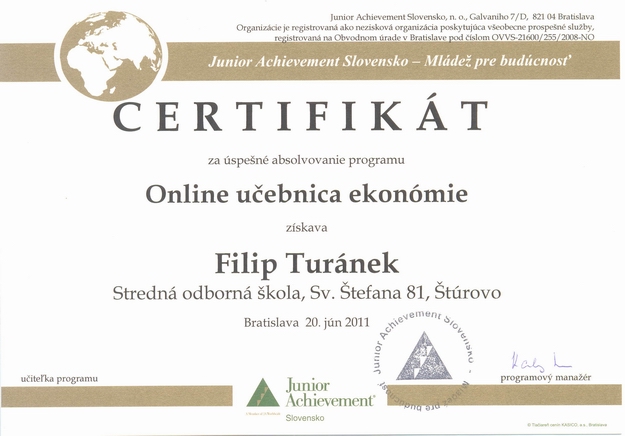 Certifikát za úspešné absolvovanie programu " Online učebnica"